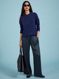 Baukjen Monica Satin Wide Leg Joggers, Classic Navy