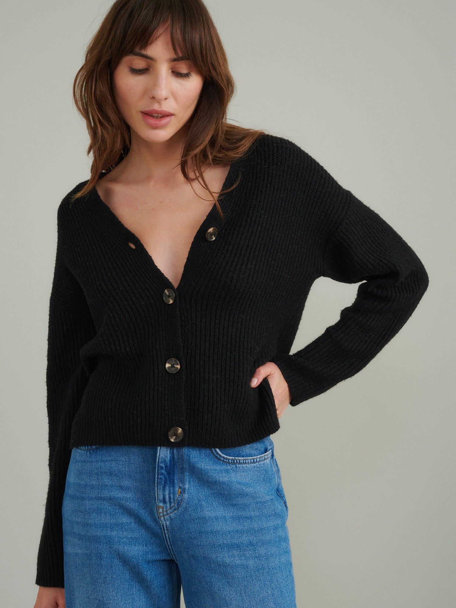 Black boxy cardigan hotsell