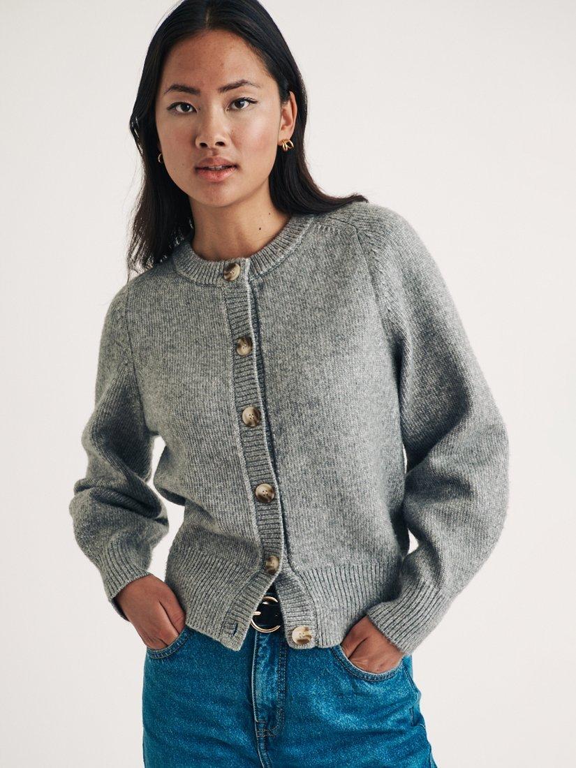 Nobody s Child Crew Neck Chunky Knit Cardigan Grey