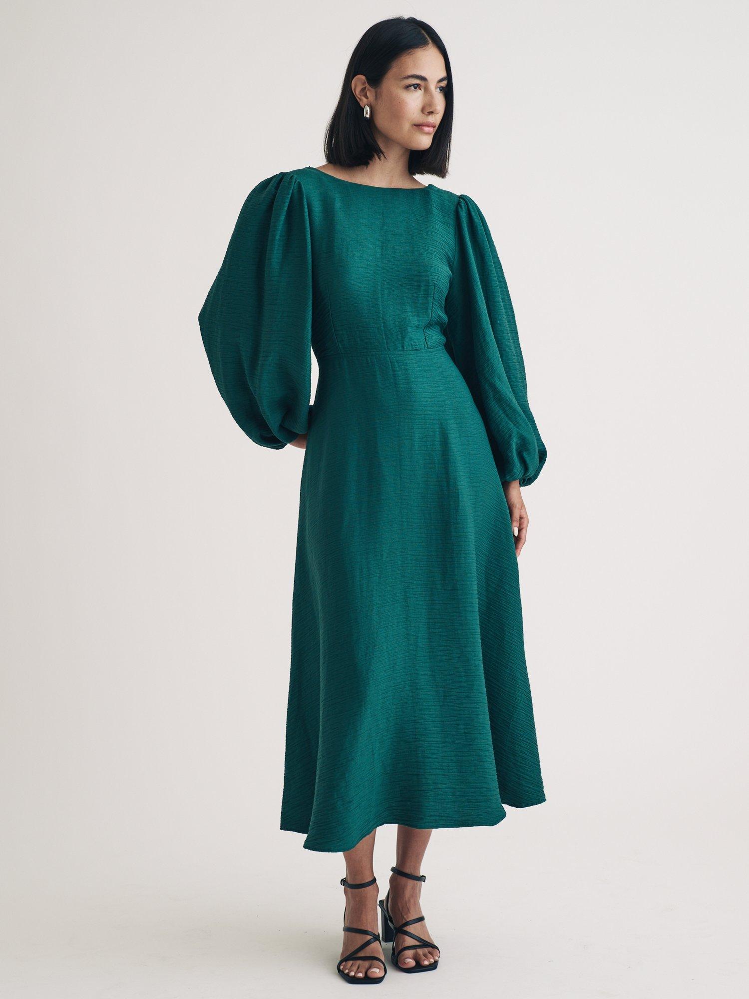 Product image 1 of 4, which shows Nobody's Child Zora Linen Blend Midaxi Dress, Green, 6