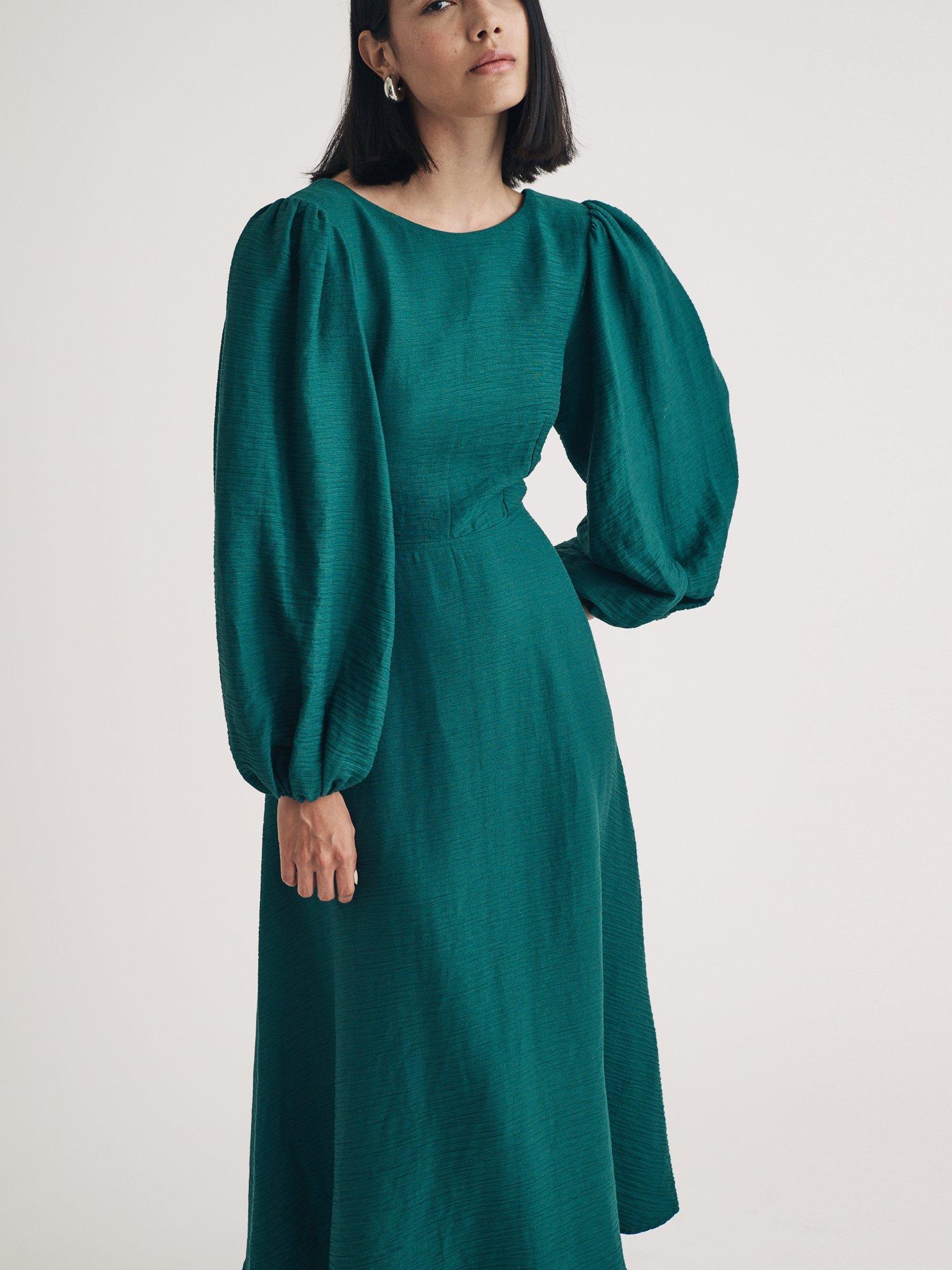 Product image 2 of 4, which shows Nobody's Child Zora Linen Blend Midaxi Dress, Green, 6