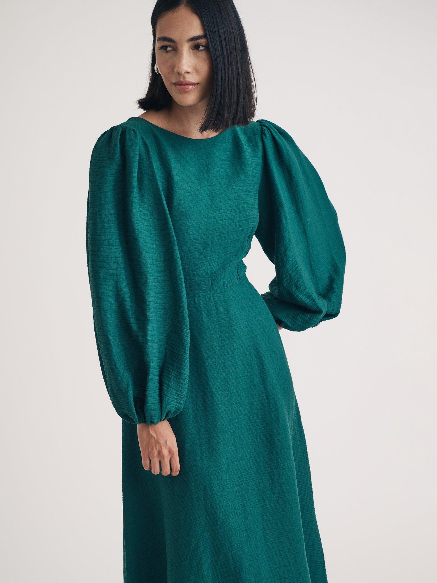 Product image 3 of 4, which shows Nobody's Child Zora Linen Blend Midaxi Dress, Green, 6
