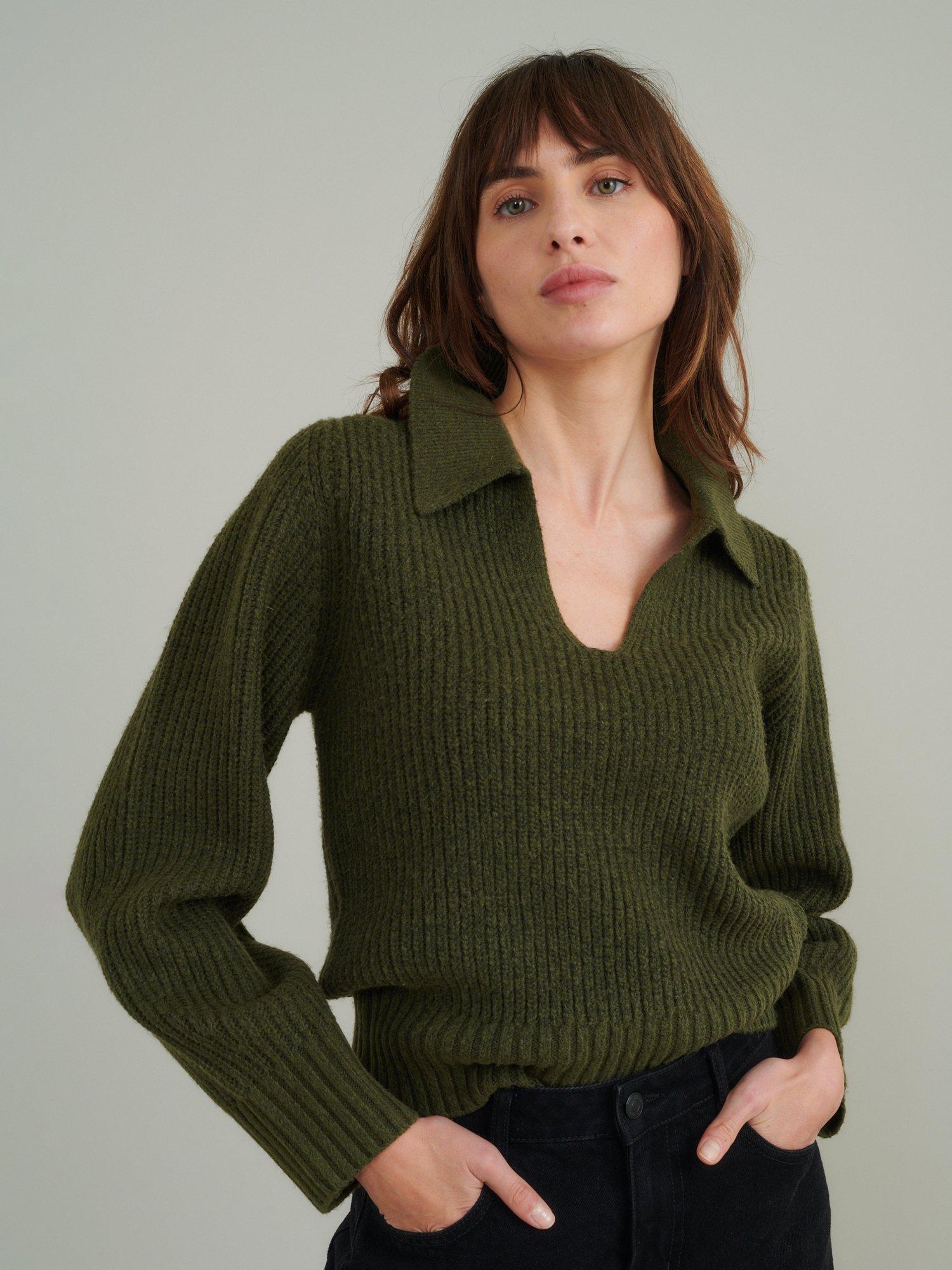Nobody's Child Open Collar Chunky Knit Jumper, Khaki