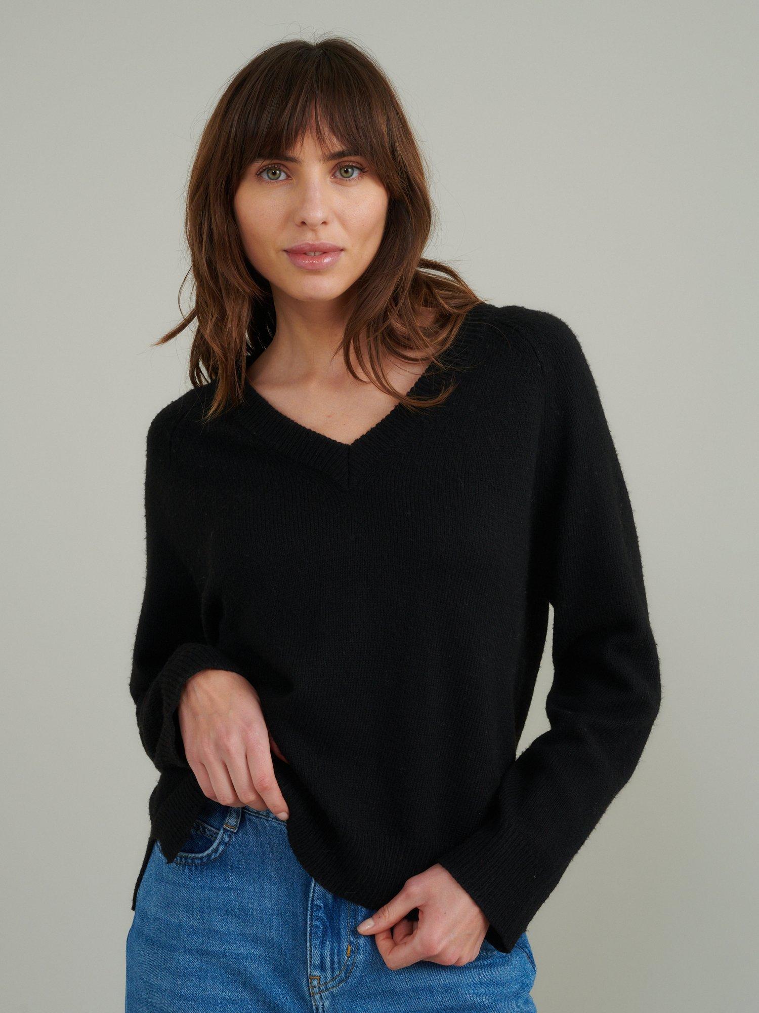 Nobody's Child Raglan V-Neck Organic Cotton Blend Jumper, Black