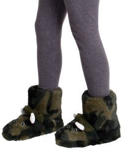 totes Kids' Dino Boot Slippers, Khaki - view 2, Khaki