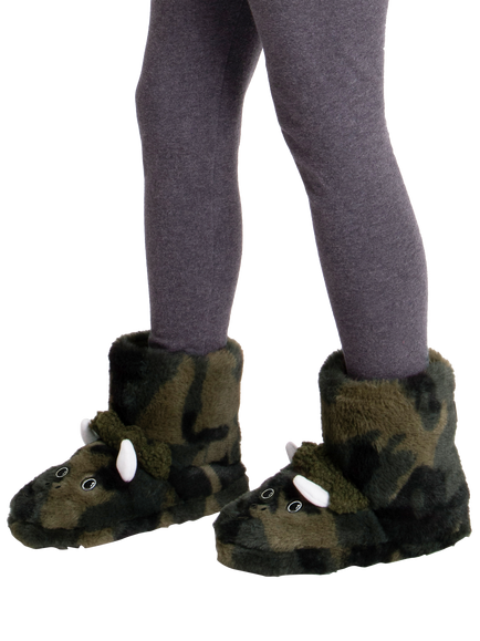 totes Kids' Dino Boot Slippers, Khaki - view 2, Khaki