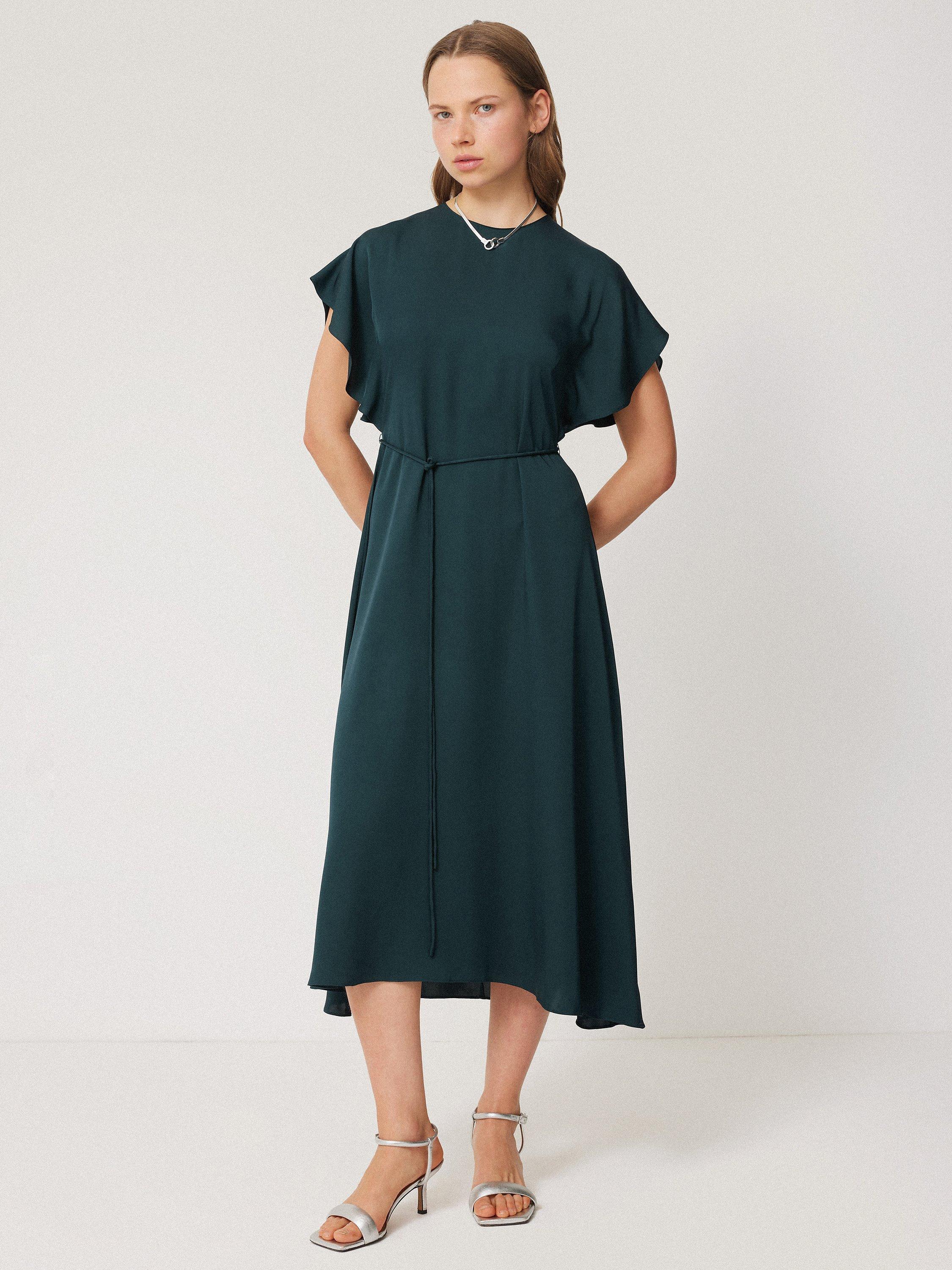 Jigsaw Drape Sleeve Pure Silk Dress Navy