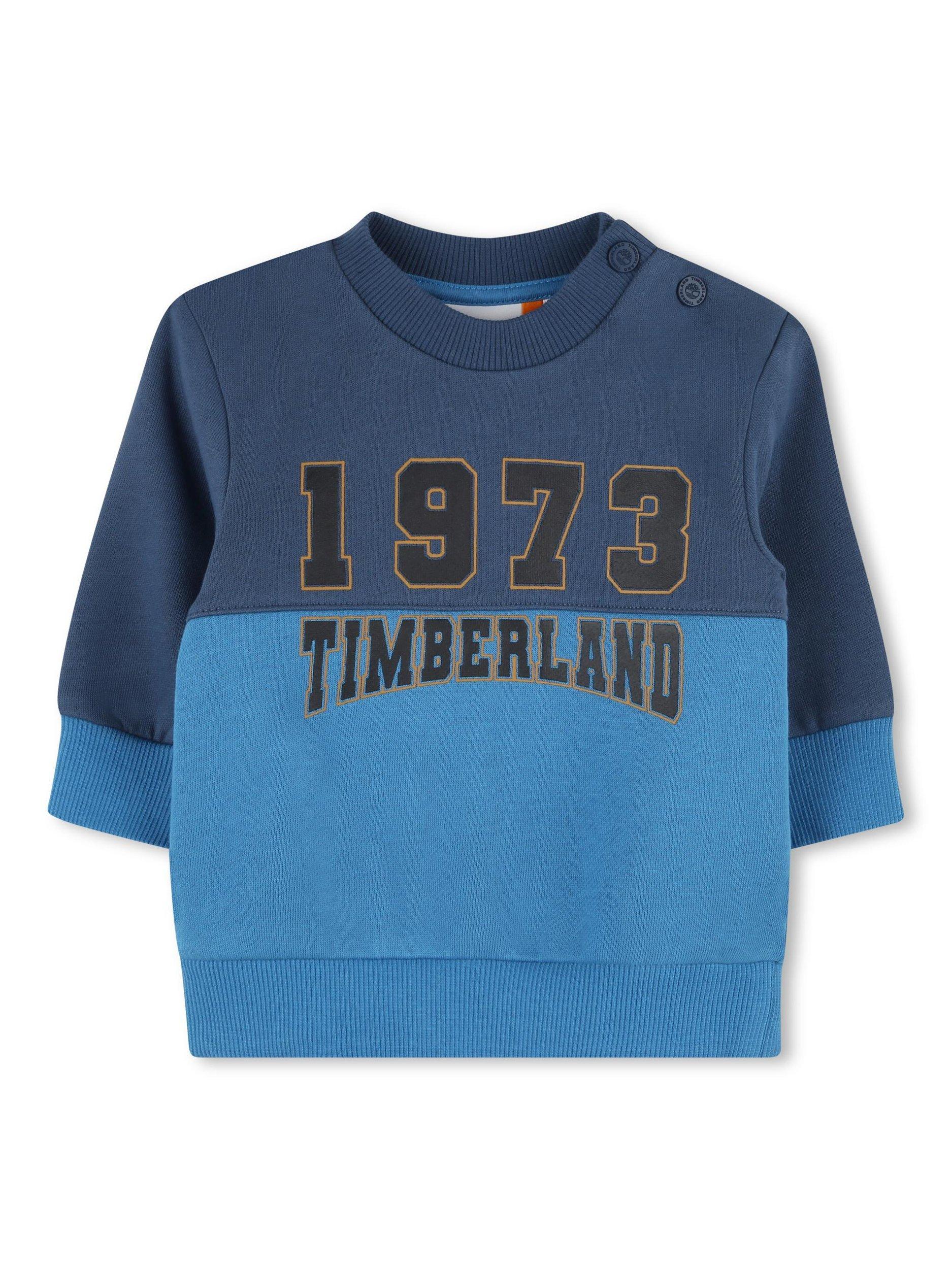 Product image 1 of 2, which shows Timberland Baby Logo Colour Block Sweatshirt, Blue/Navy, 6 months