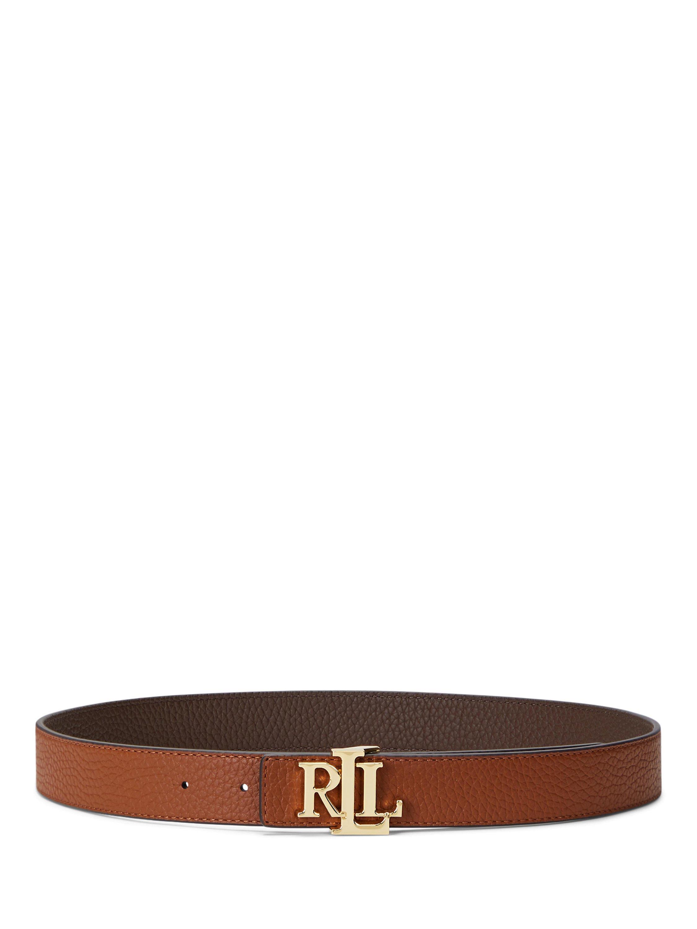 Product image 1 of 3, which shows Lauren Ralph Lauren 30 Reversible Leather Belt, Tan/Dark Brown, S