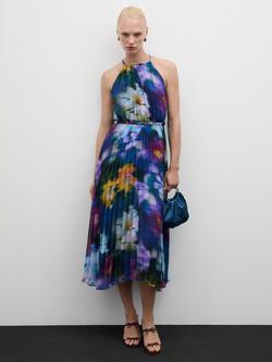 Mango Nice Floral Pleated Midi Dress, Multi, Multi
