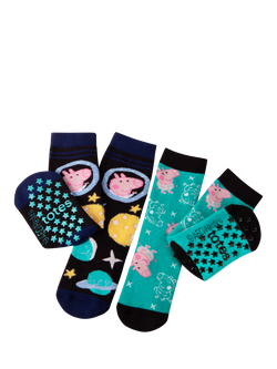 totes Kids' George Pig Slipper Socks, Pack of 2, George
