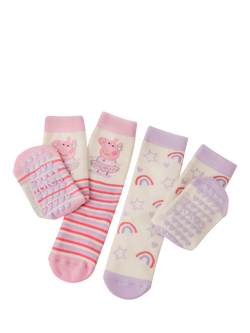 totes Kids' Peppa Pig Slipper Socks, Pack of 2, Peppa