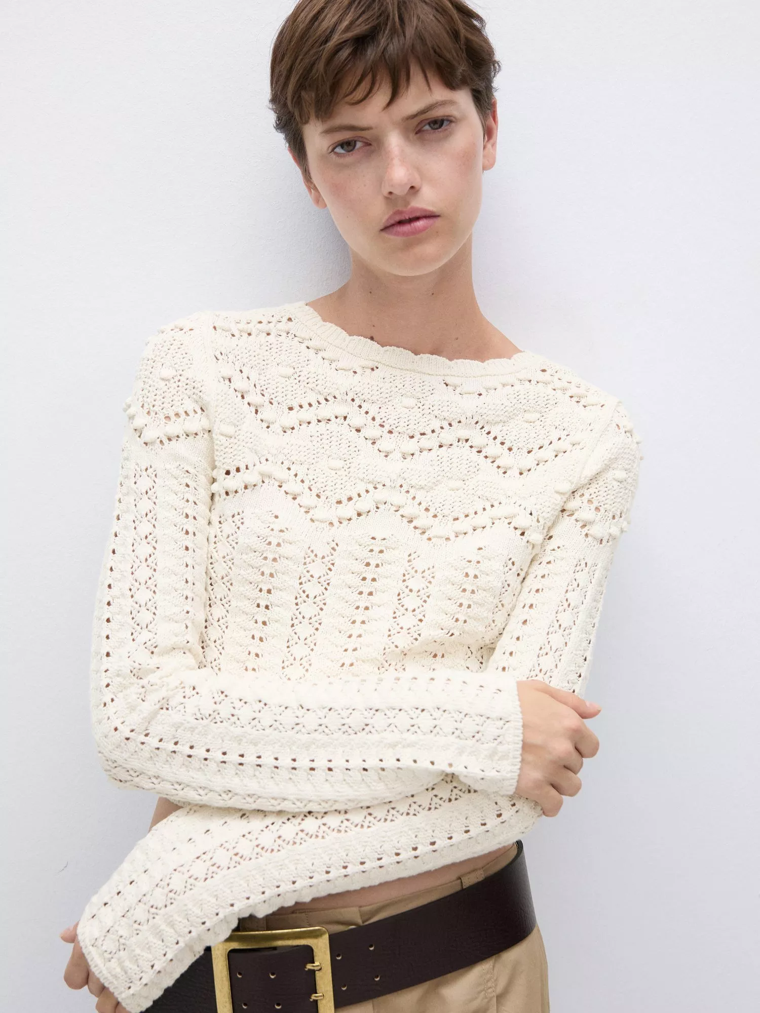 Mango Clody Crochet Knit Jumper Ivory