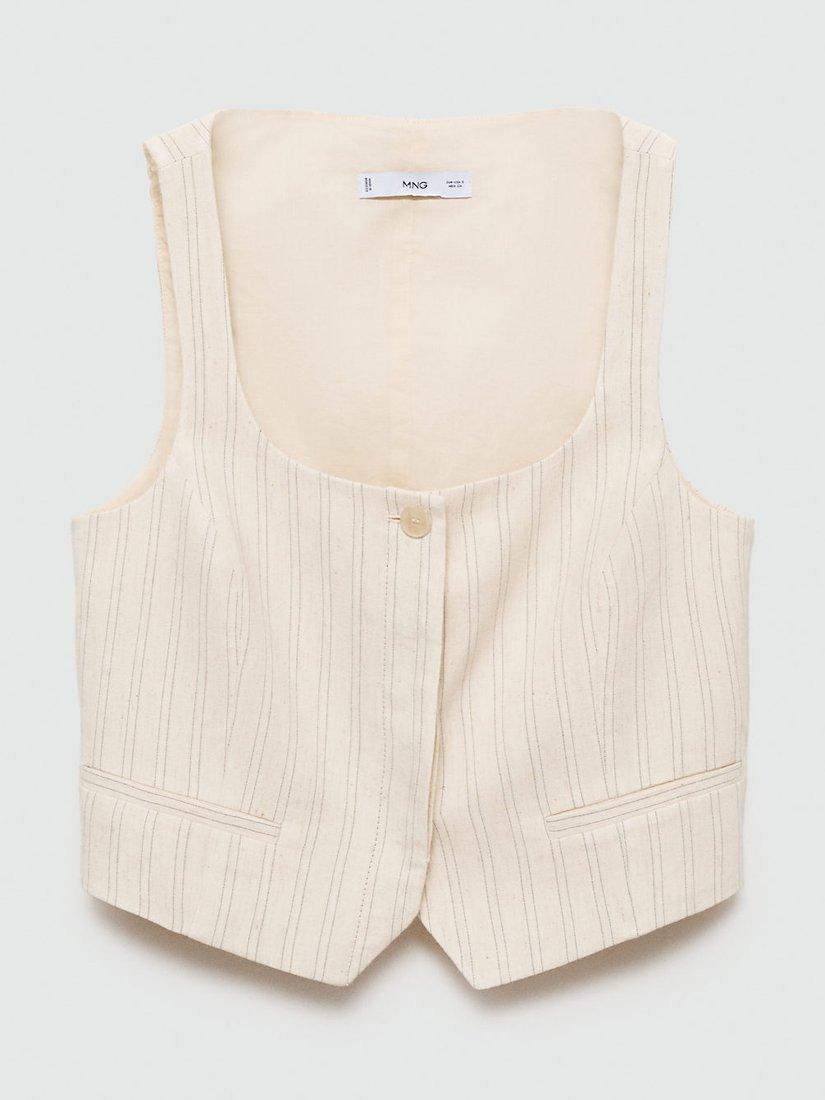 Product image 3 of 5, which shows Mango Clavel Pinstripe Linen Blend Waistcoat, Light Beige, L