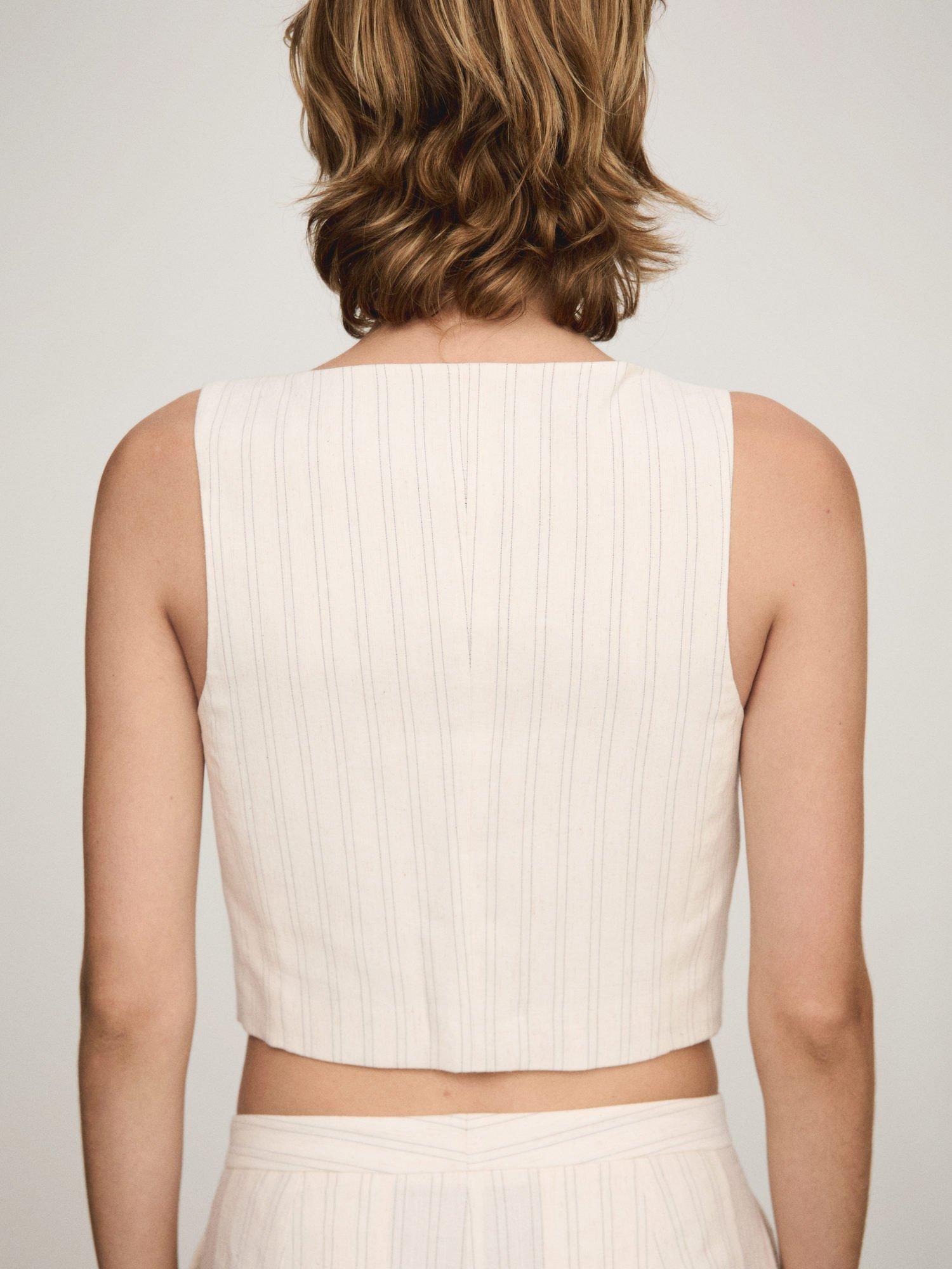 Product image 4 of 5, which shows Mango Clavel Pinstripe Linen Blend Waistcoat, Light Beige, L