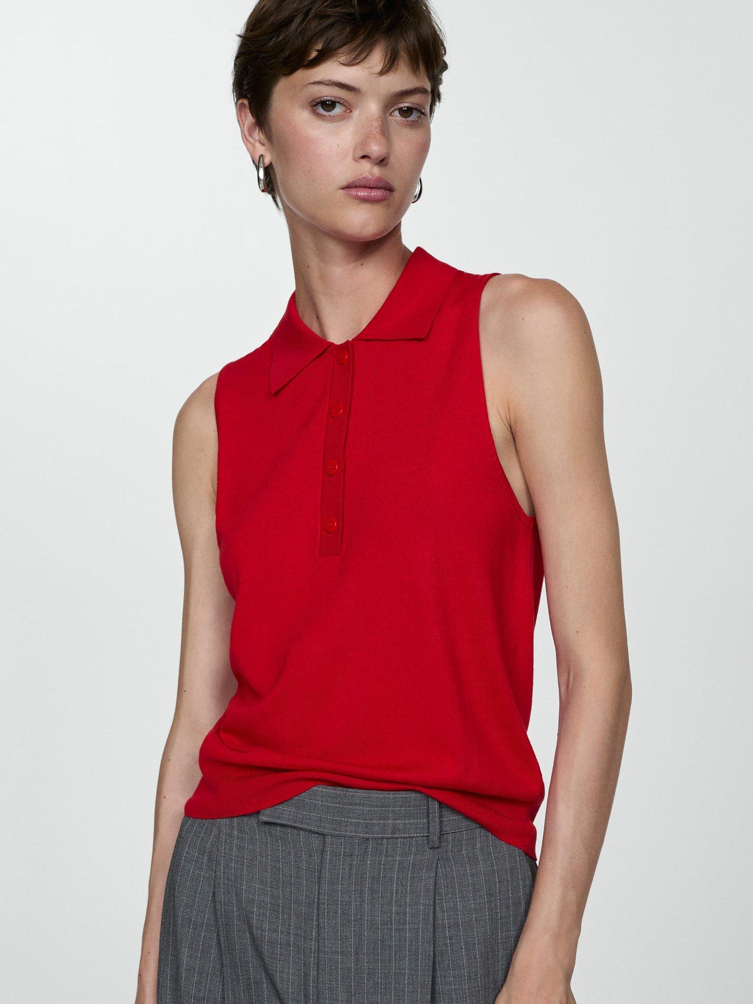 Mango Paco Sleeveless Polo Knit Top, Red