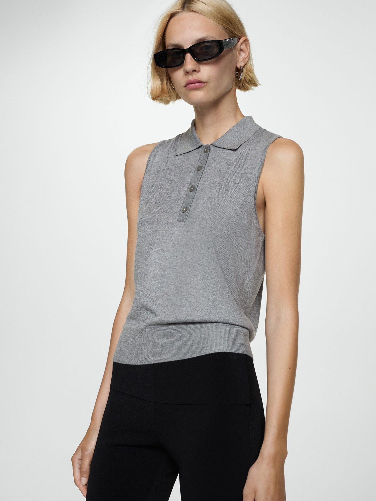 Mango Paco Sleeveless Polo Knit Top, Grey