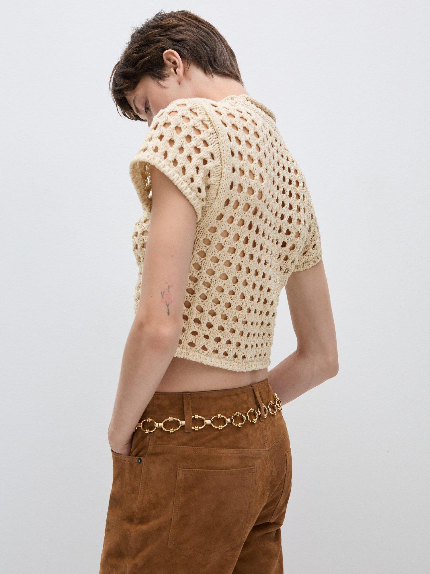Product image 1 of 7, which shows Mango More Open Knit Jumper, Light Beige, S