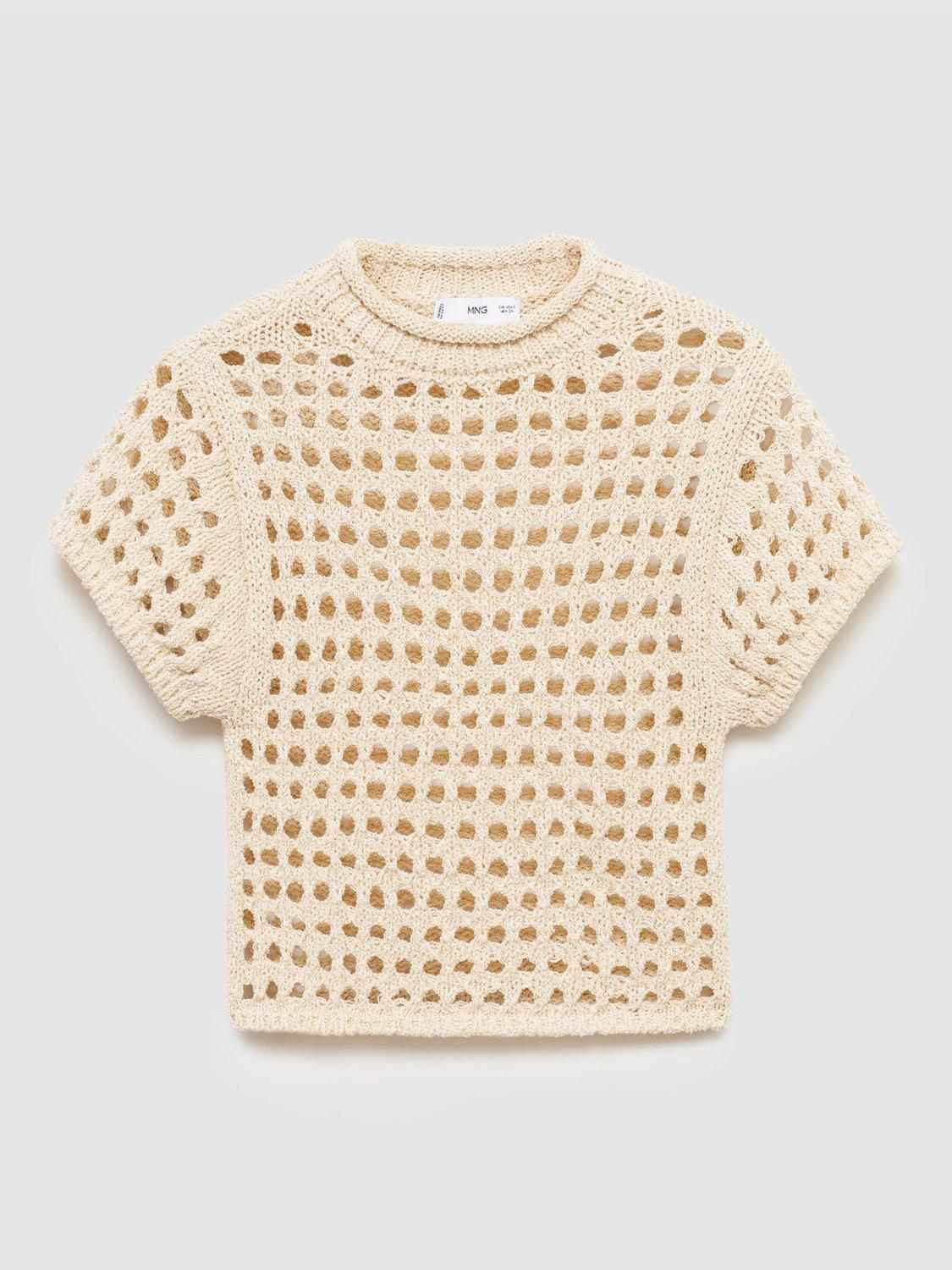 Product image 3 of 7, which shows Mango More Open Knit Jumper, Light Beige, S