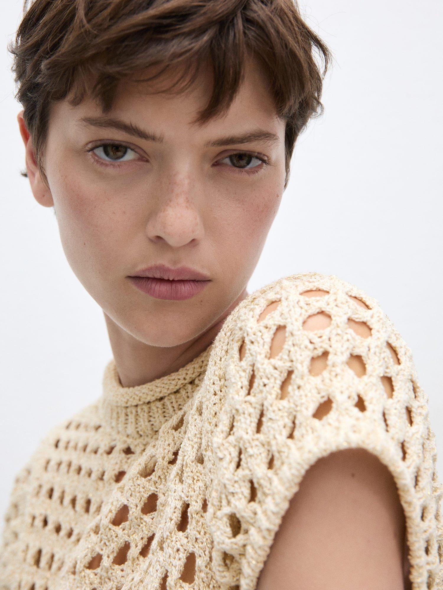 Product image 6 of 7, which shows Mango More Open Knit Jumper, Light Beige, S