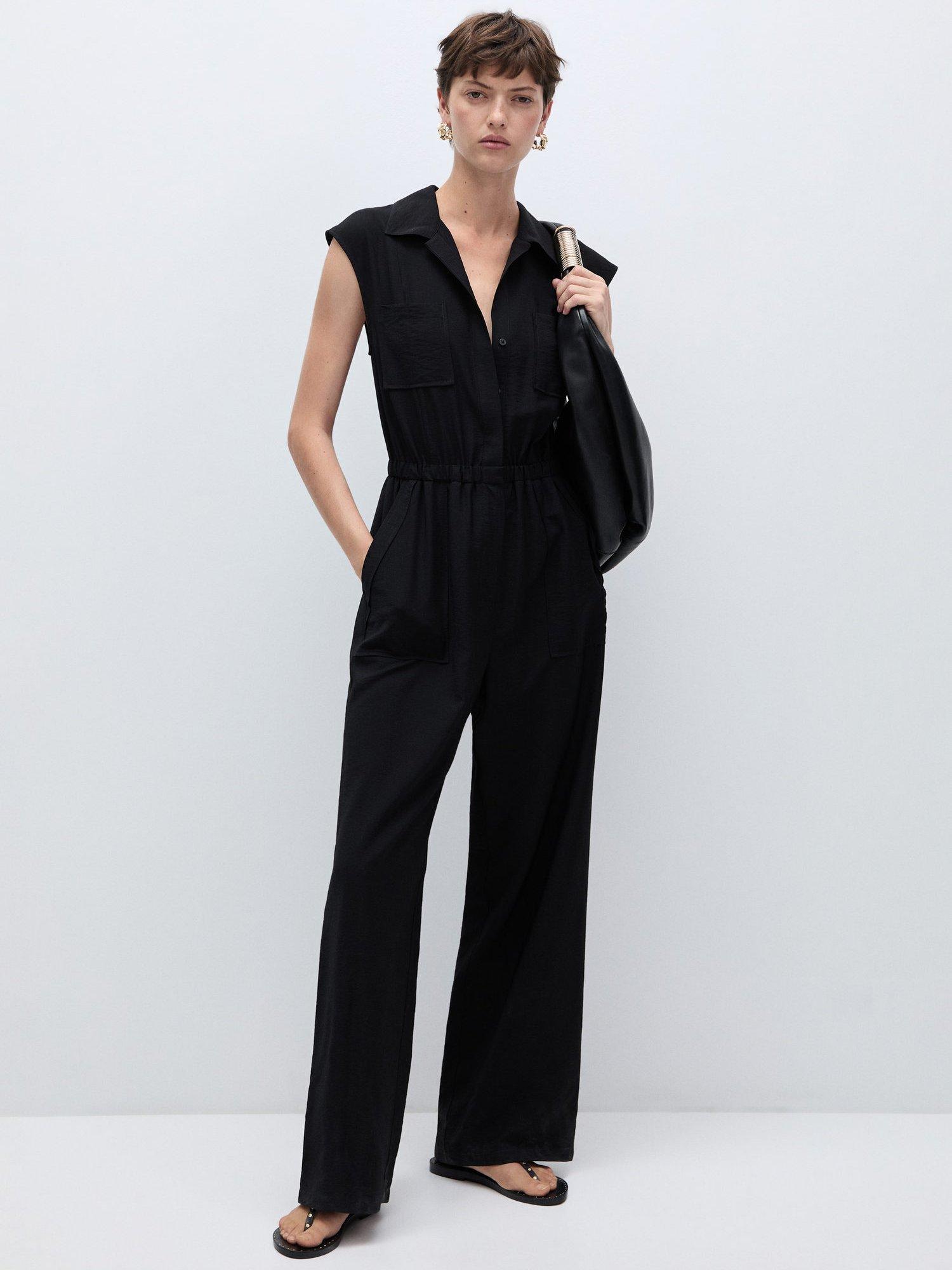 Mango Polito Collar Jumpsuit, Black