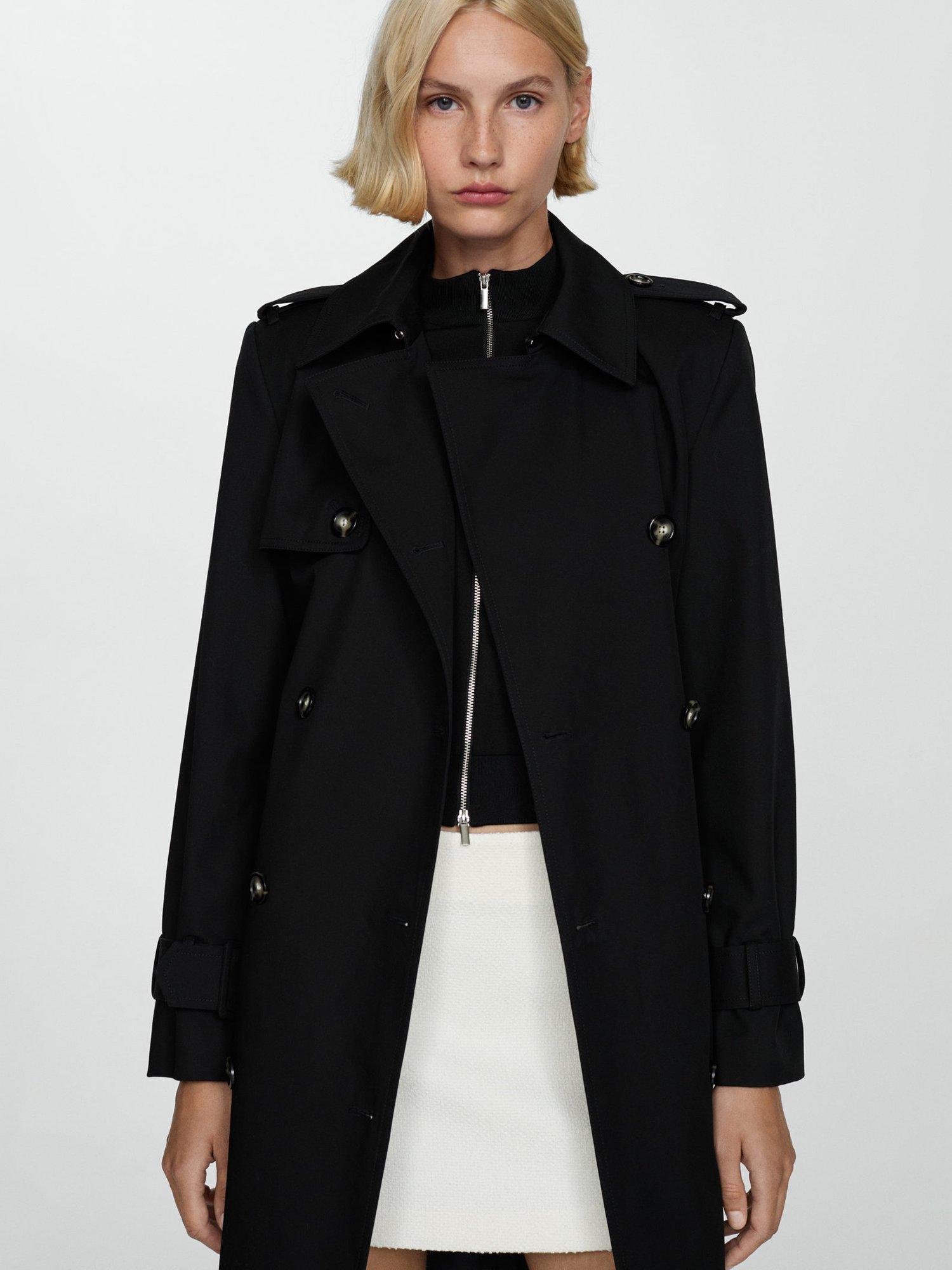 Mango Eiffel Trench Coat, Black, M