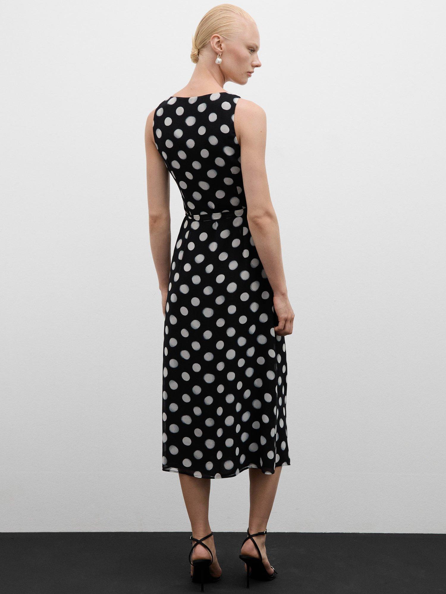 Mango Giuly Polka Dot Wrap Midi Dress Black White