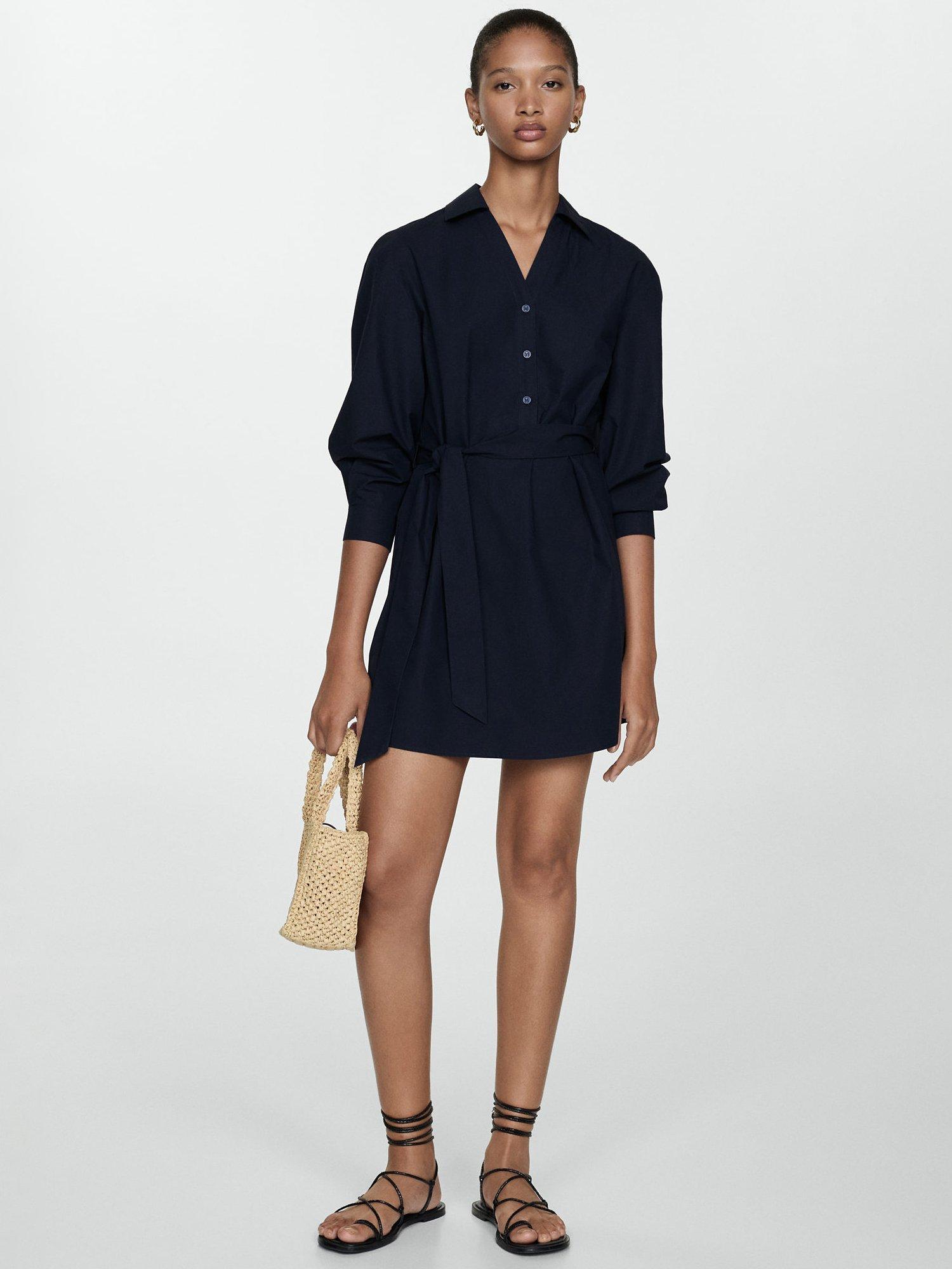 Mango Pop Bow Shirt Dress, Navy