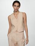 Mango Clavel Pinstripe Linen Blend Waistcoat, Light Beige