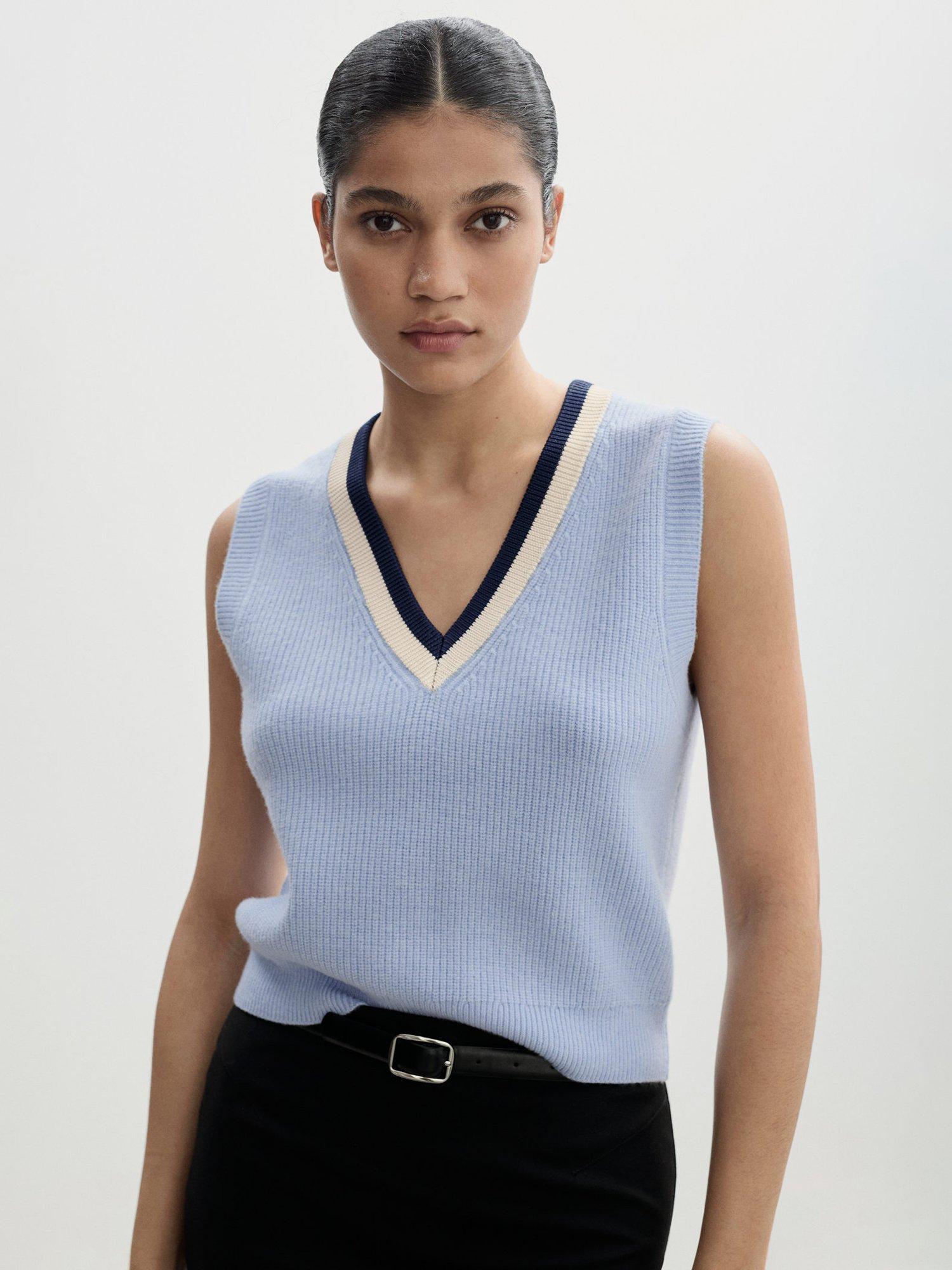 Mango Liga Fine Knit Tank Top, Blue/Multi