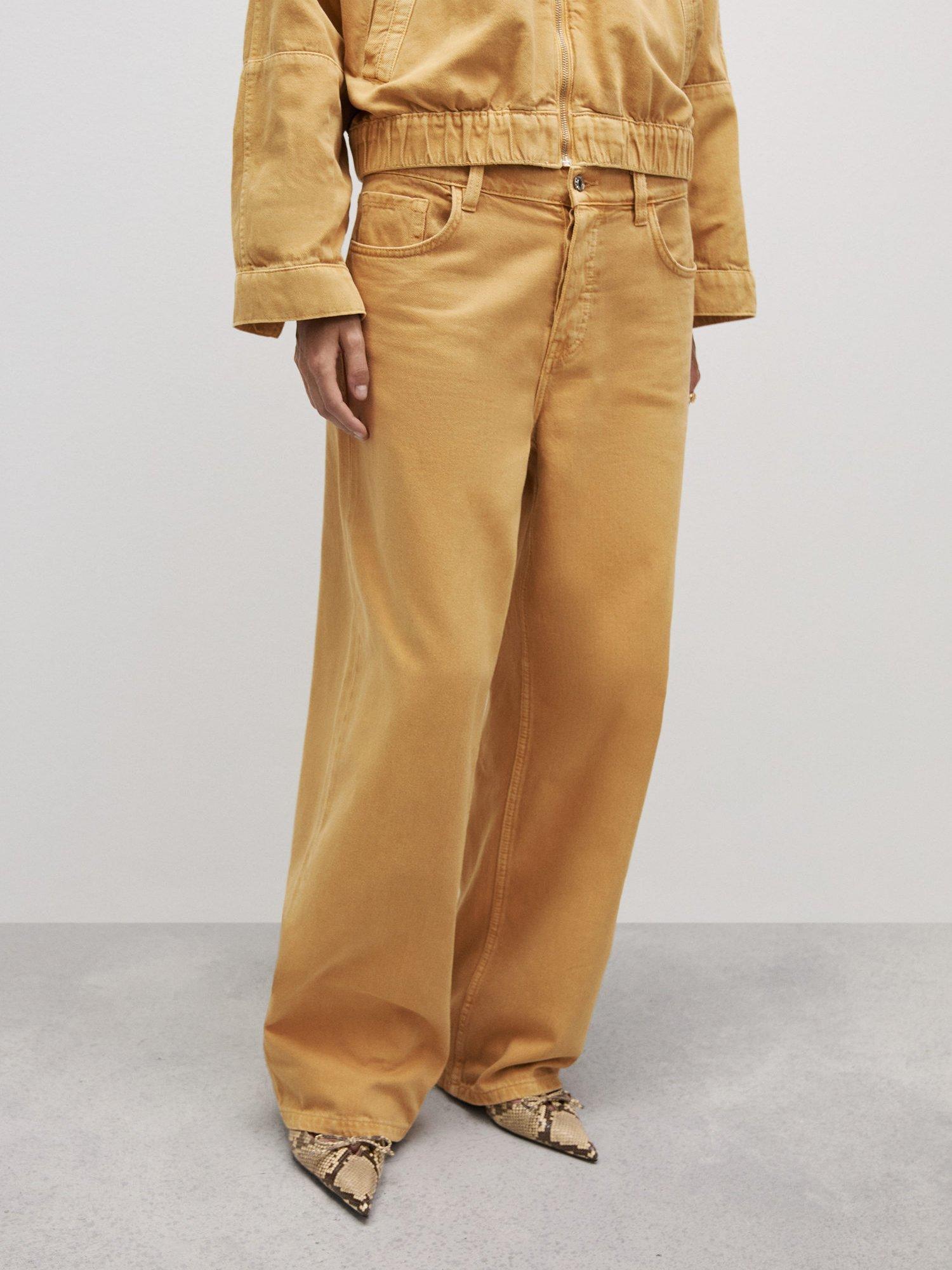 Product image 1 of 8, which shows Mango Ari Mid Rise Wide Leg Jeans, Mustard, 10