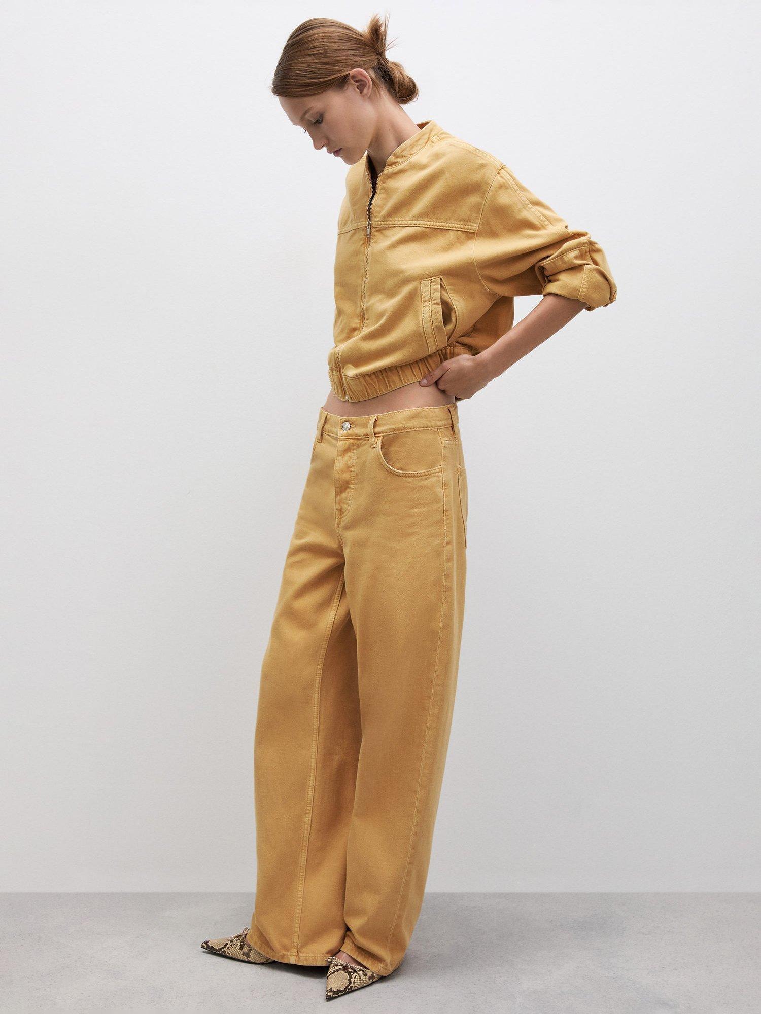 Product image 2 of 8, which shows Mango Ari Mid Rise Wide Leg Jeans, Mustard, 10