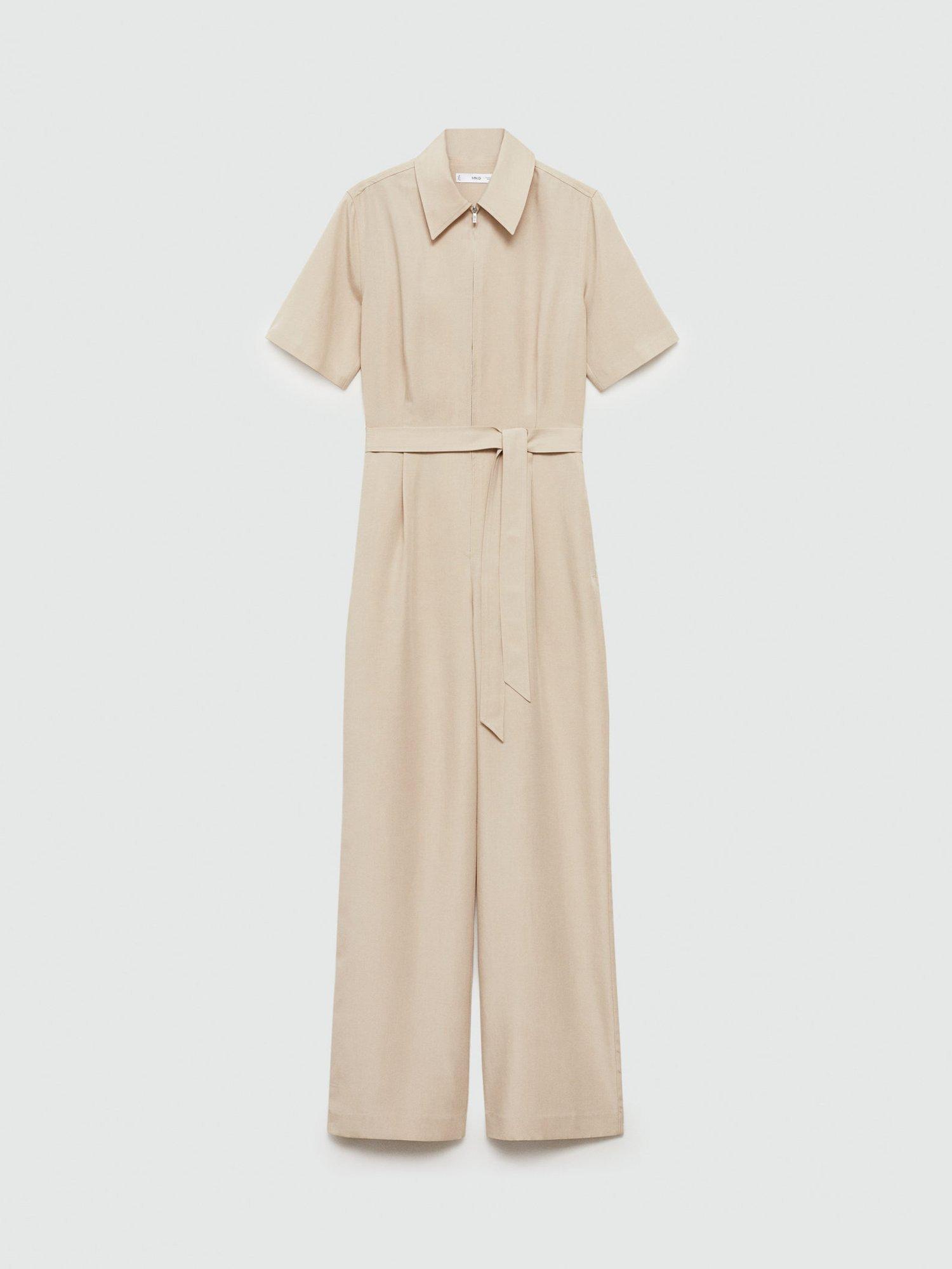 Mango Delia Linen Blend Jumpsuit, Beige