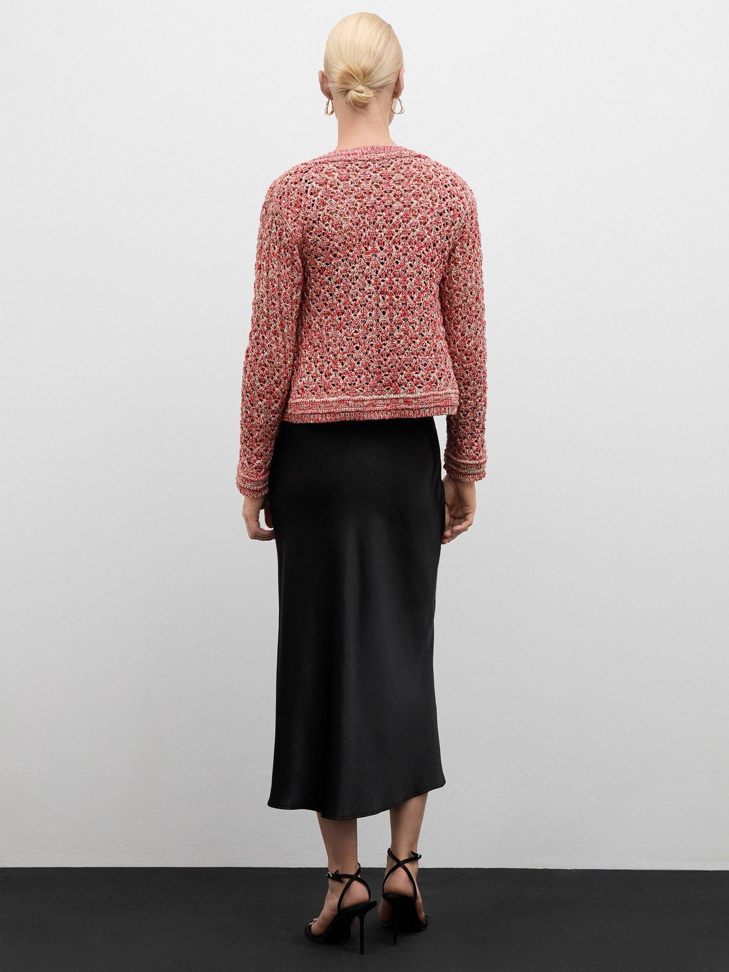 Mango Bardot Open Knit Cardigan Red Cherry