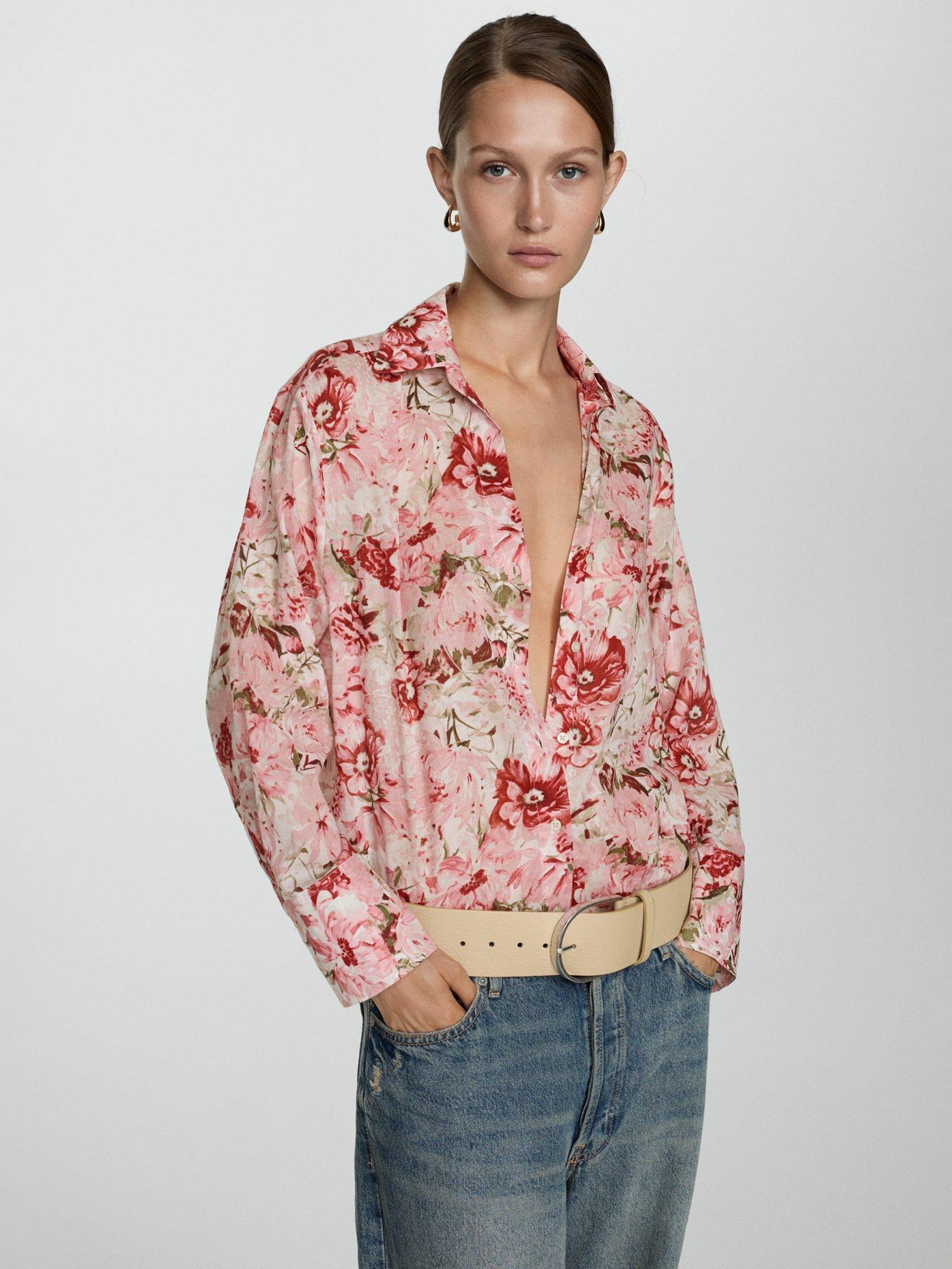 Mango Clipper Floral Shirt, Pink/Multi