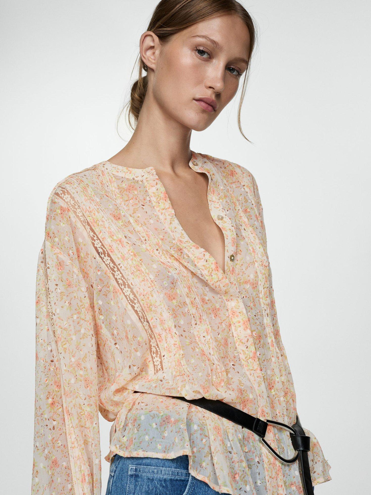 Floral sheer blouse deals