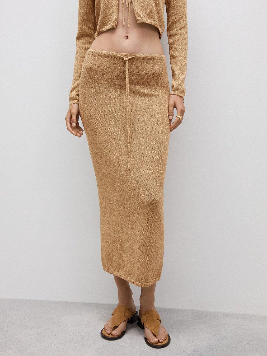 Mango Jadore Knit Skirt, Gold