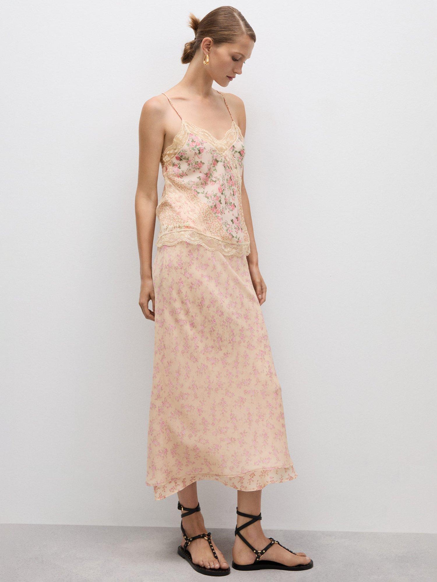 Product image 2 of 7, which shows Mango Laila Floral Skirt, Pastel Pink, S