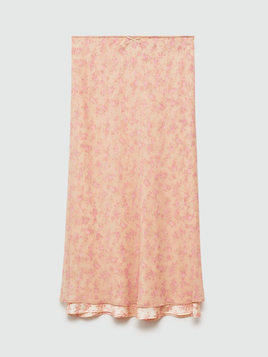 Product image 3 of 7, which shows Mango Laila Floral Skirt, Pastel Pink, S