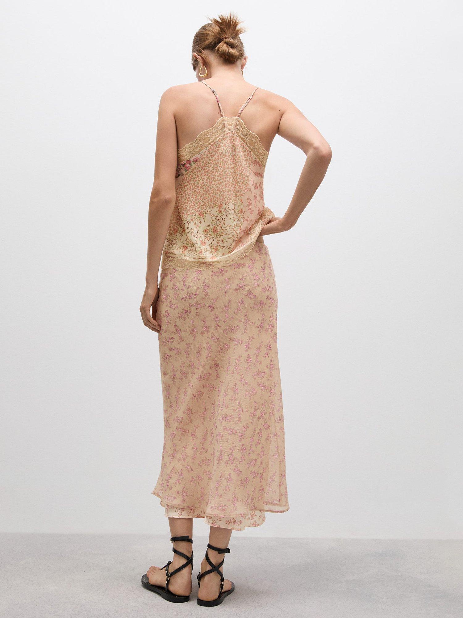 Product image 4 of 7, which shows Mango Laila Floral Skirt, Pastel Pink, S