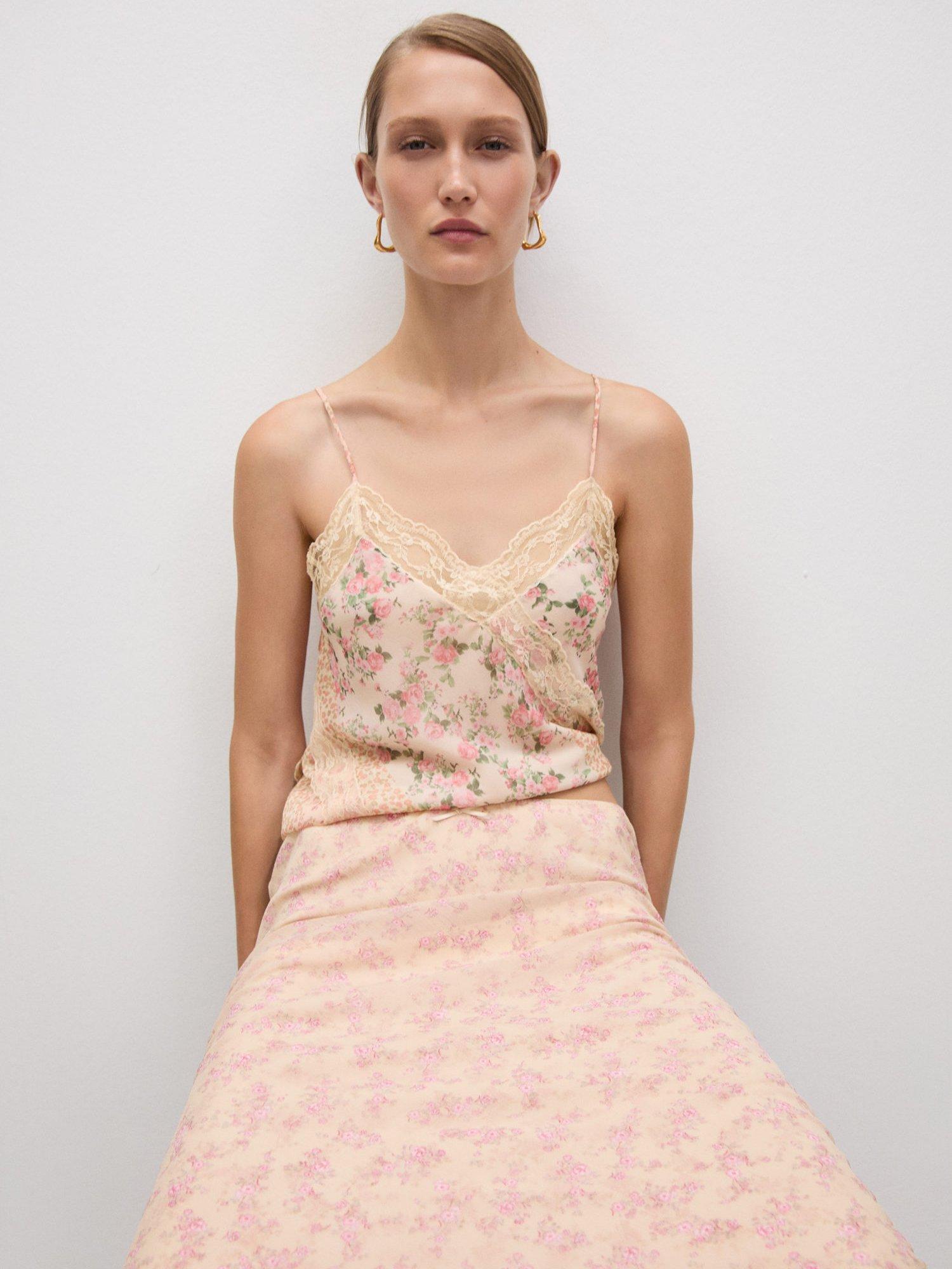 Product image 6 of 7, which shows Mango Laila Floral Skirt, Pastel Pink, S