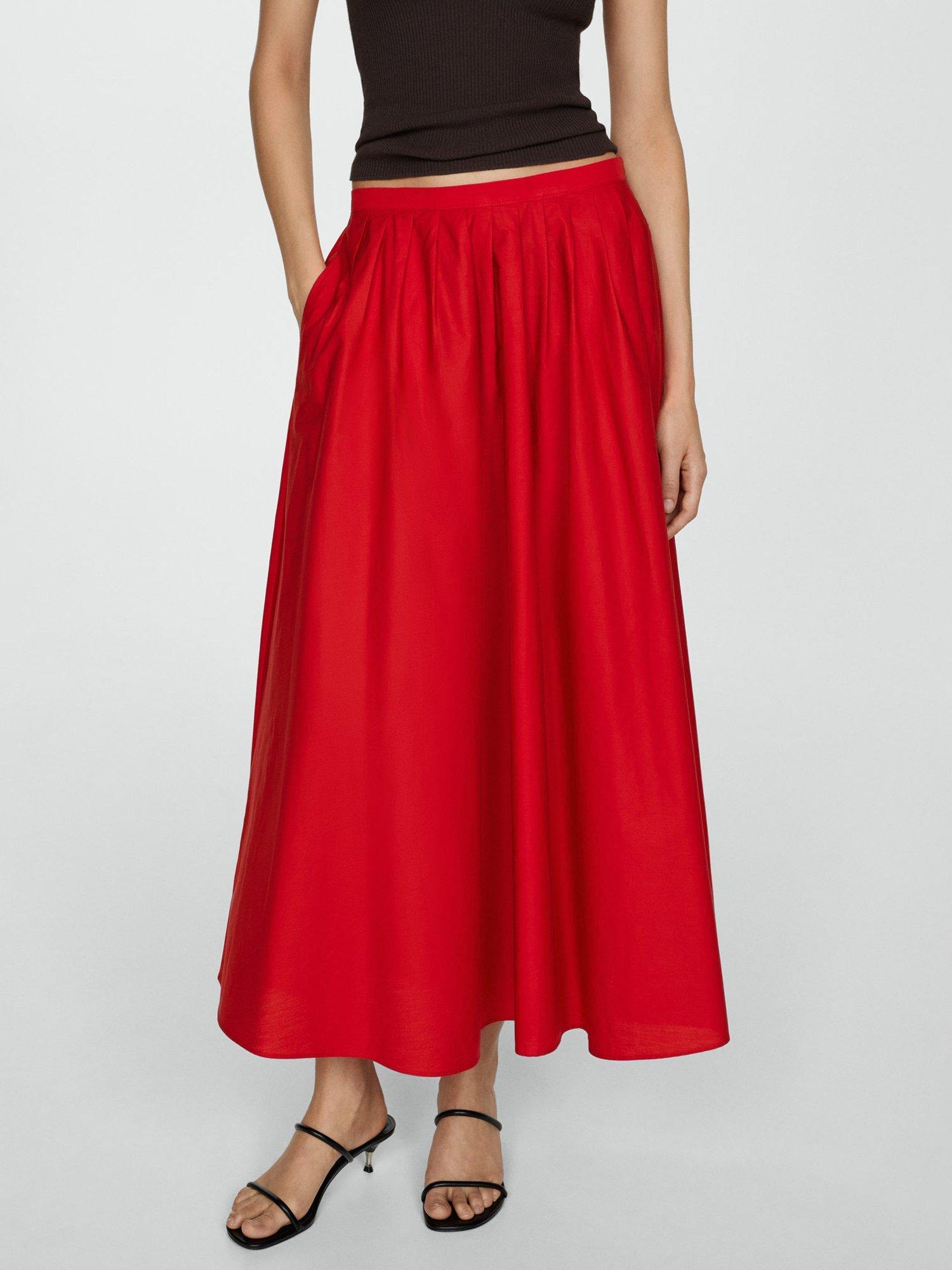 Mango Paula Pleated Skirt, Red, 10