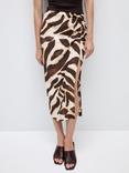 Mango Posito Animal Print Drape Skirt, Brown/Multi