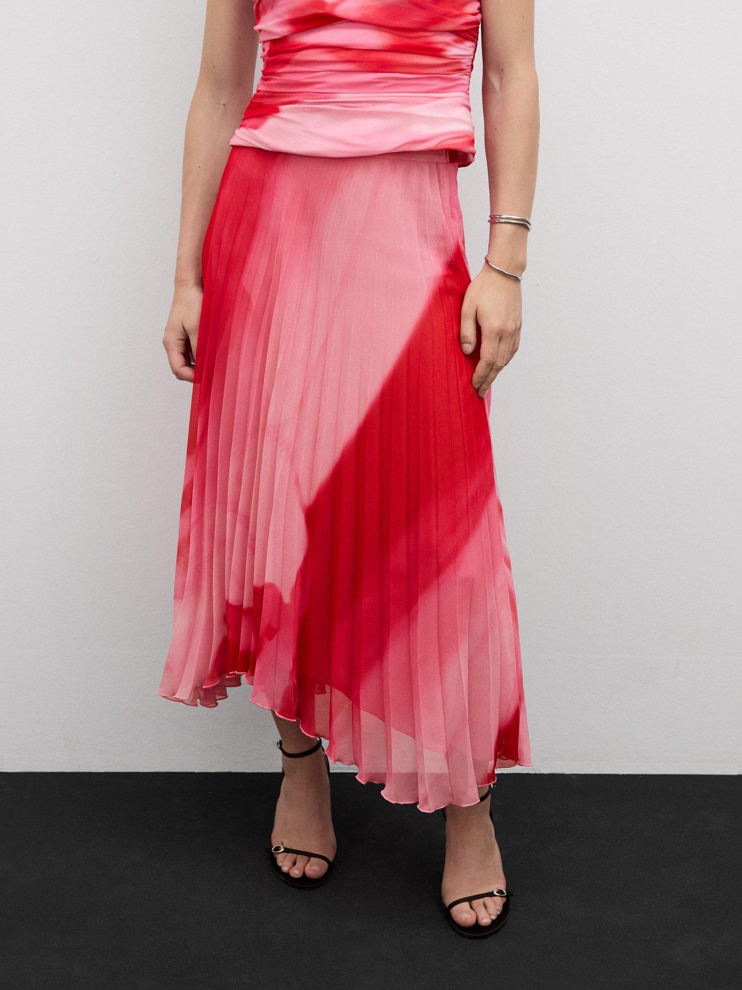 Mango Tulipan Ombre Pleated Midi Skirt Pink