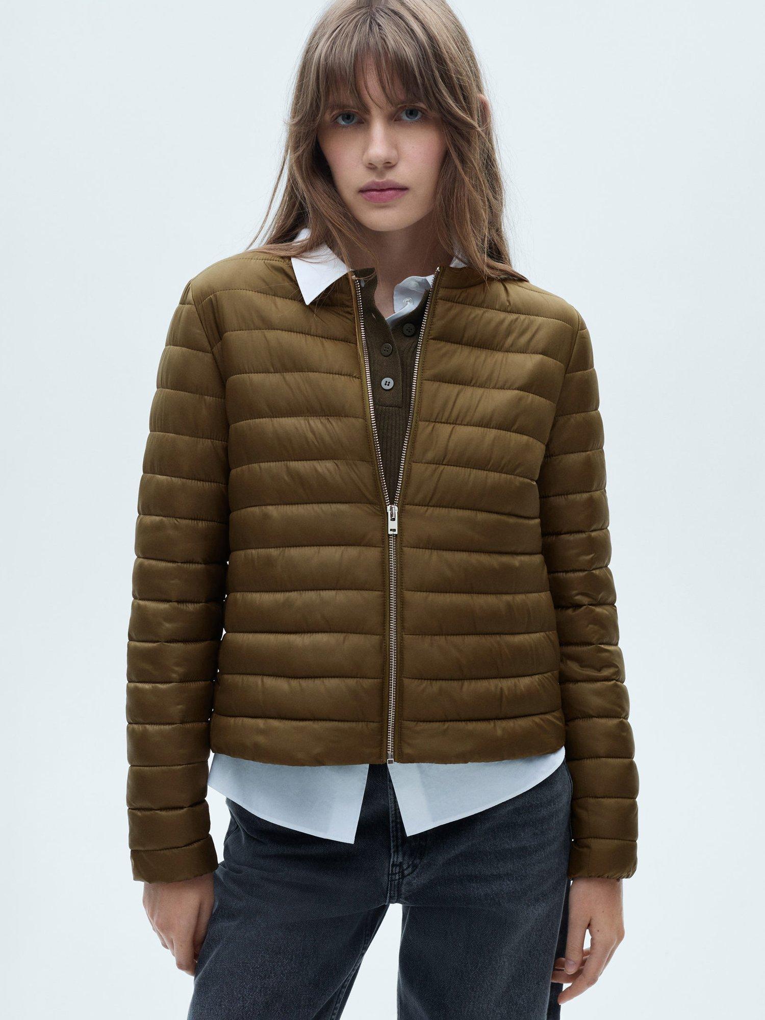 Mango Blandi Pocket Quilted Jacket, Dark Khaki