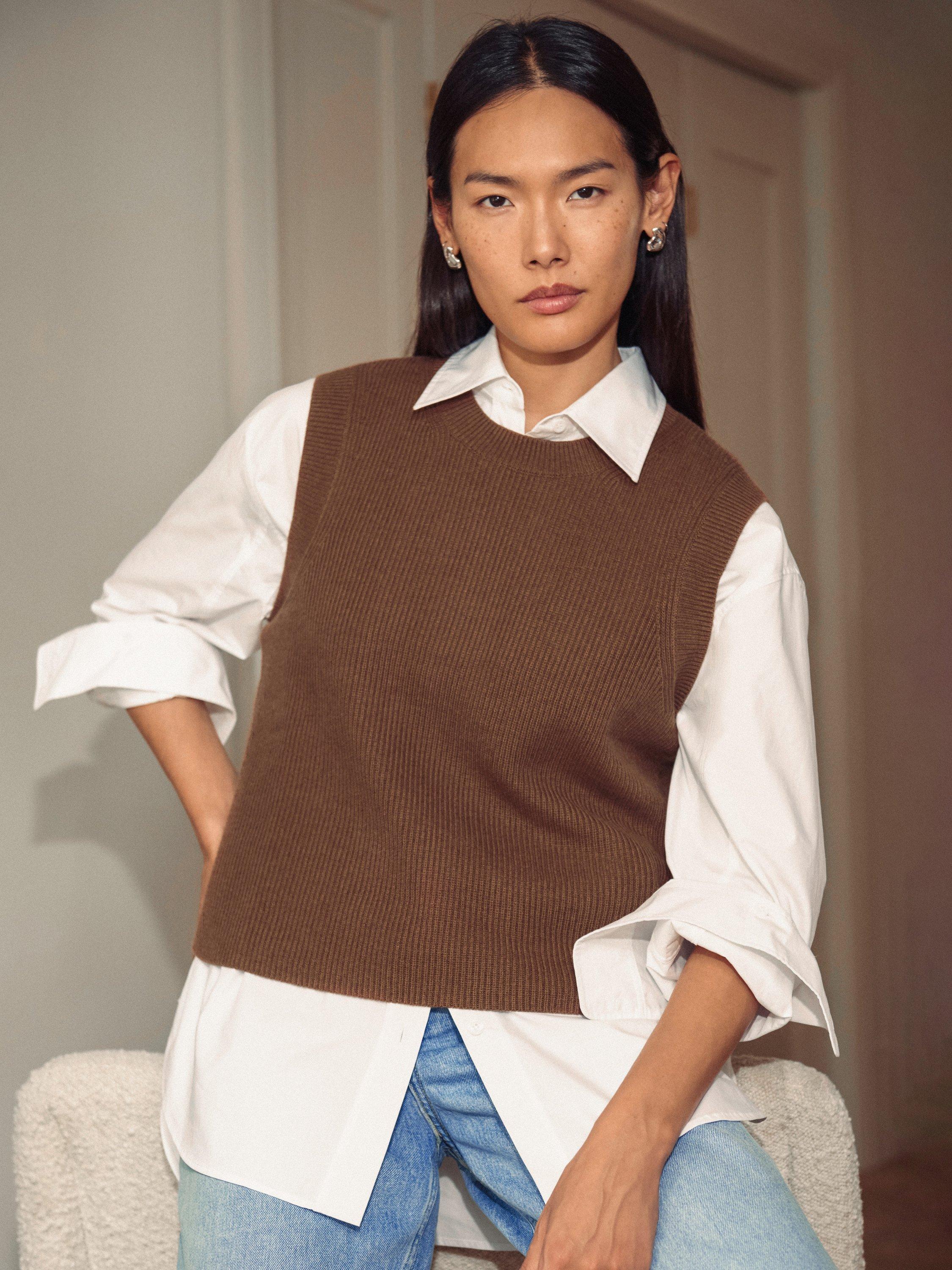 Jigsaw Cotton Wool Blend Rib Knit Tank Top, Toffee