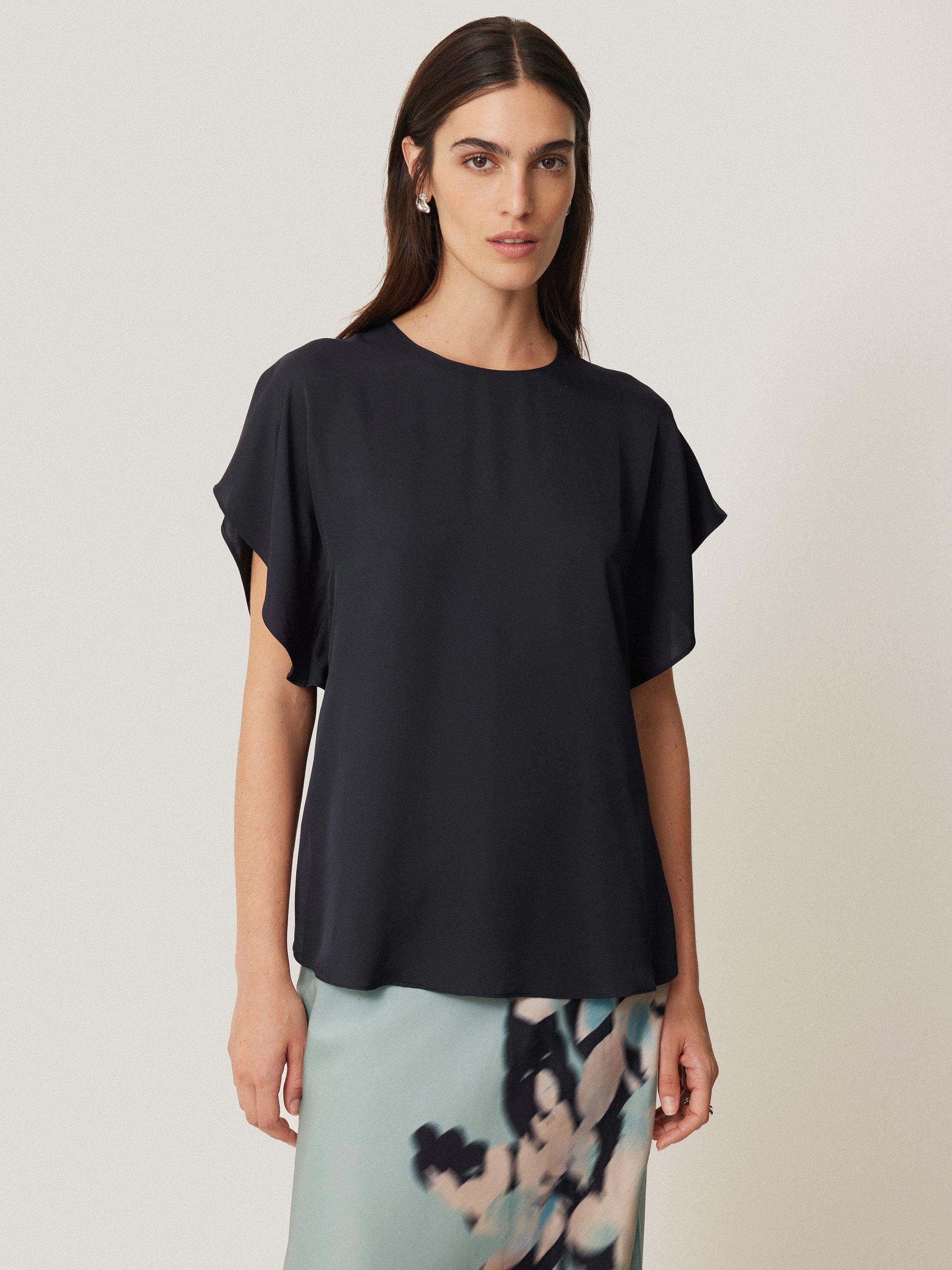 Jigsaw Pure Silk Drape Batwing Blouse Navy