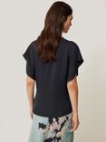 Jigsaw Pure Silk Drape Batwing Blouse, Navy