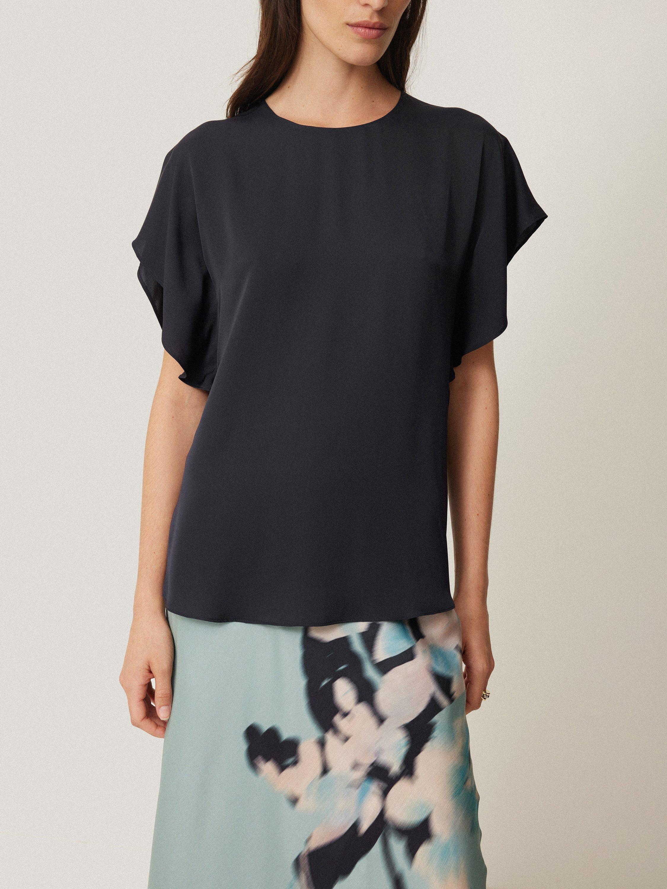 Product image 6 of 7, which shows Jigsaw Pure Silk Drape Batwing Blouse, Navy, 6