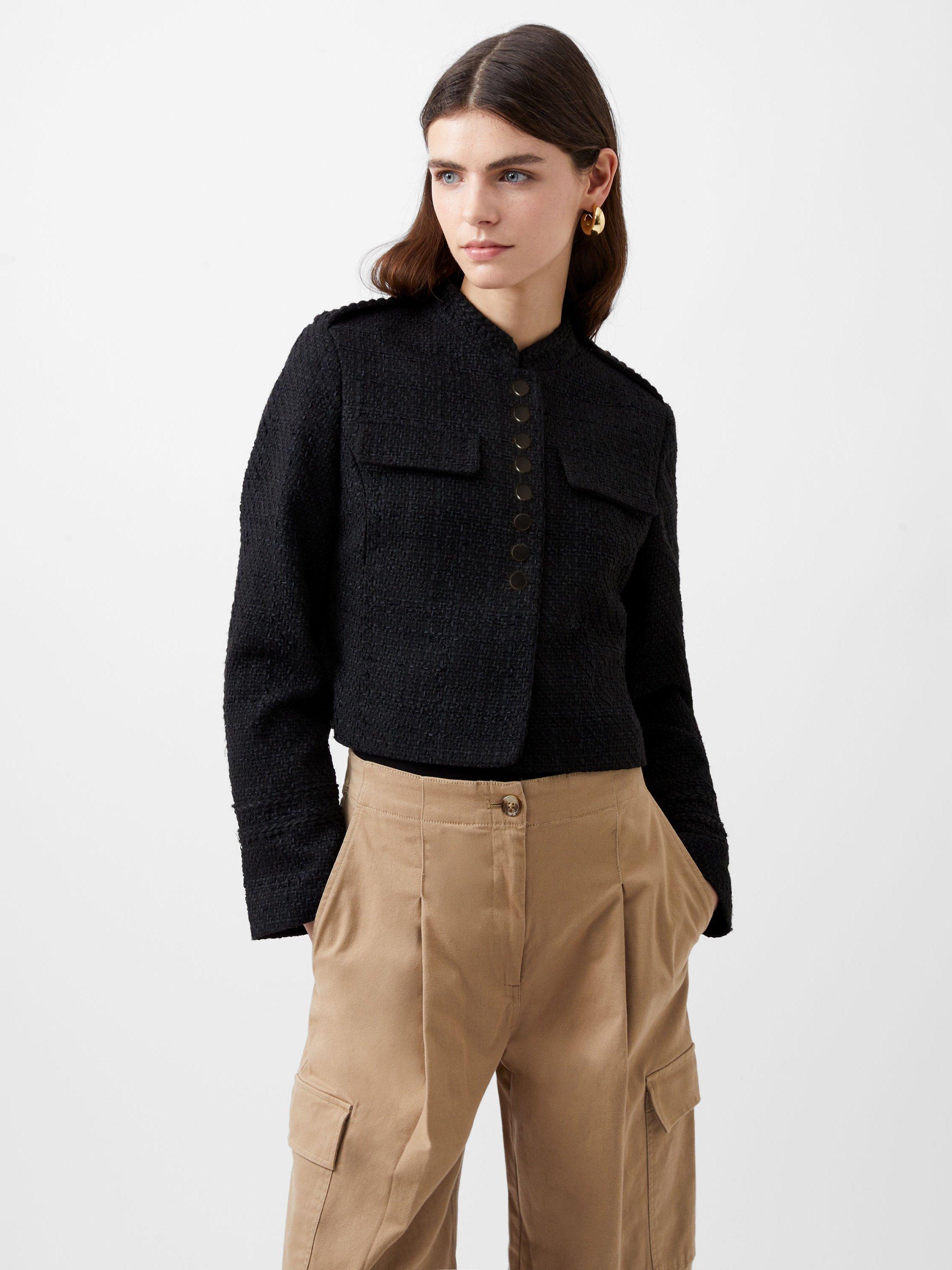 French Connection Felice Tweed Military Jacket, Blackout